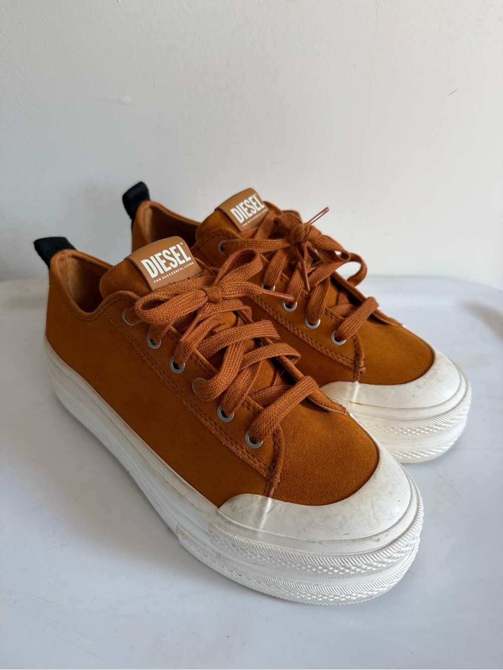 Diesel Men's Rust Canvas Platform Sneakers